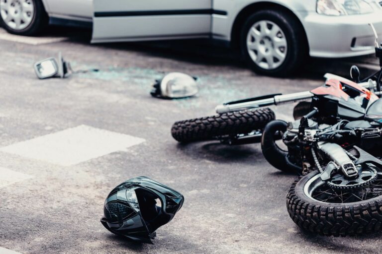 Close-up view of a crashed motorcycle | motorcycle accident attorney | NBF Accident Law